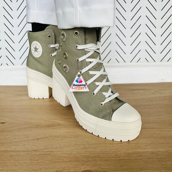 ❤️Converse Chuck 70 De Luxe High Heel Green Platform Sz 7.5 Womens Boots A11175C - Picture 4 of 12